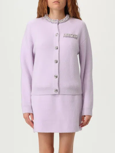 Self-portrait Knitted Cardigan With Crystals In Purple