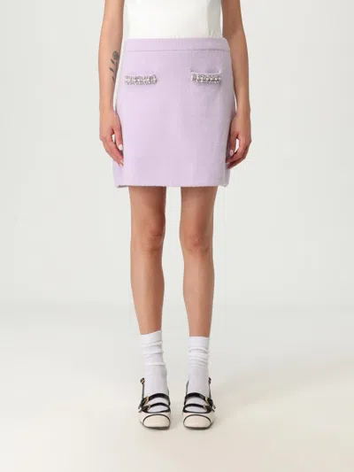 Self-portrait Knit Skirt With Crystals In Purple