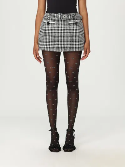 Self-portrait Houndstooth Wool Blend Mini Skirt In Gray