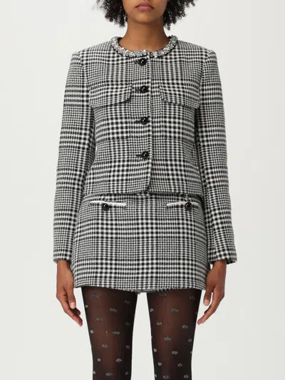 Self-portrait Houndstooth Wool Blend Jacket In Gray