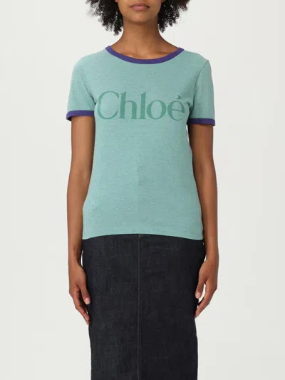 Chloé Fitted Logo T-shirt In Cotton-mix Jersey In Green