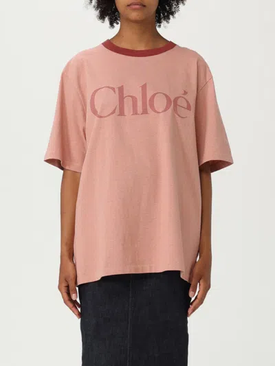 Chloé Pink Cotton T-shirt With Logo In Pink
