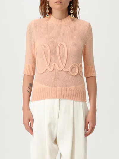 Chloé Logo Embroidery Sweater Sweaters And Cardigans Pink In Neutral