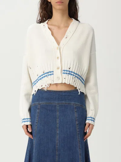 Marni Distressed Striped V-neck Knitwear In White