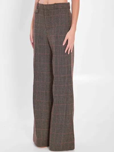 Chloé Brown Flared Checkered Wool Trousers In Brown