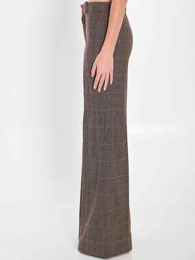 Chloé Brown Flared Checkered Wool Trousers In Brown