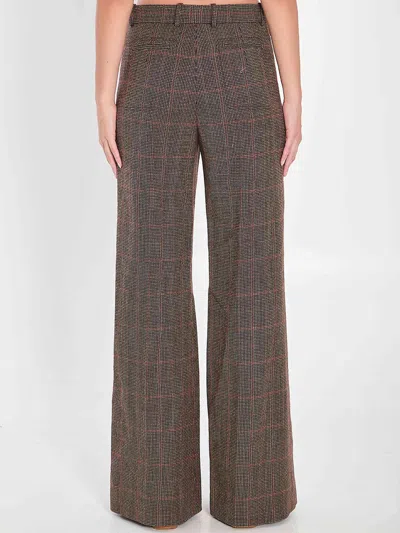 Chloé Brown Flared Checkered Wool Trousers In Brown