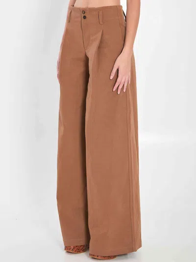 Chloé Cotton Canvas Wide Pants In Brown