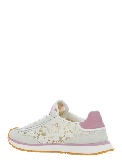 Dolce & Gabbana Dg Cushion Sneakers In Lace And Fabric In Multi