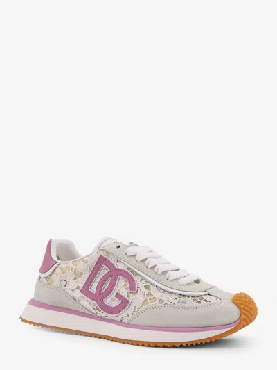 Dolce & Gabbana Dg Cushion Sneakers In Lace And Fabric In Multi