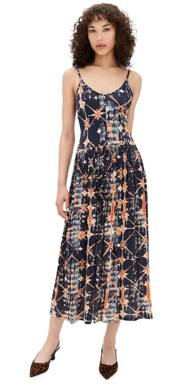 Ulla Johnson Idalia Fitted Midi Dress In Riverslate In Multi