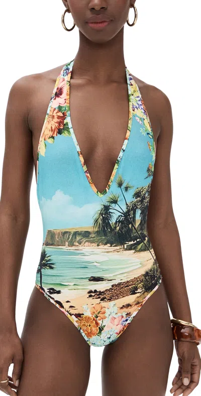 Camilla Reversible Bind Edge Halter One Piece Bathing Bombshell In Blue