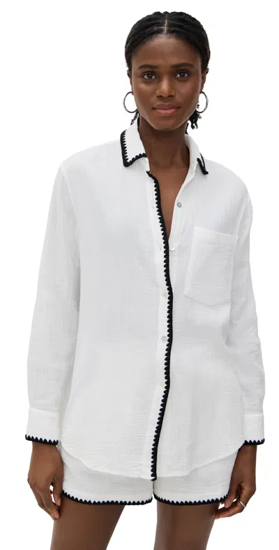 Rails Idania Embroidered Trim Organic Cotton Button-up Shirt In White