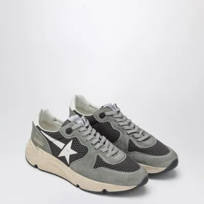 Golden Goose Running Sole In Green Suede With White Leather Star And Heel In Gray