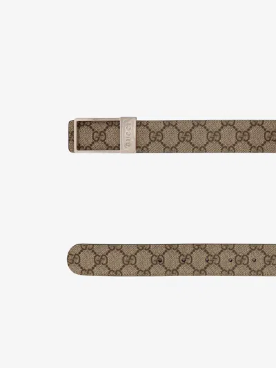 Gucci Men Gg Supreme Fabric And Leather Belt In Brown