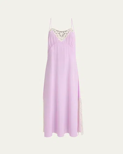 Chloé Lace-trimmed Silk Crepe De Chine Midi Dress In Pink