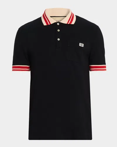 Valentino Cotton Piqué Polo Shirt With Vlogo Patch In Black