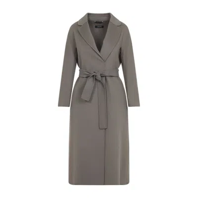 S Max Mara Virgin Wool Belted Coat With Notched Lapels In Gray