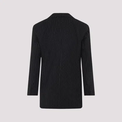 Max Mara Black Pinstriped Double-breasted Wool Jacket In Black