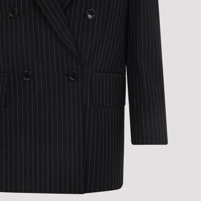 Max Mara Black Pinstriped Double-breasted Wool Jacket In Black