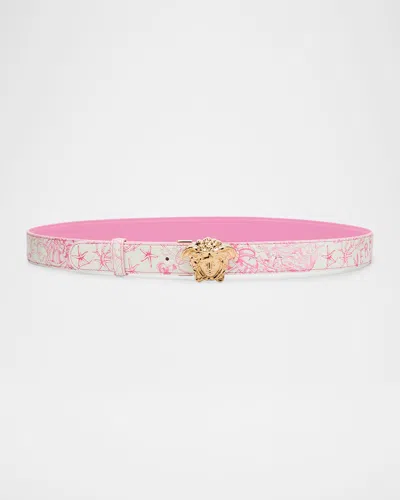 Versace Underwater Barocco Leather Belt In Pink