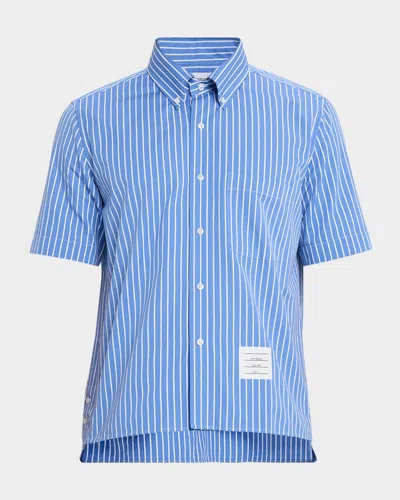 Thom Browne Men's Poplin Pinstripe Pocket Short-sleeve Shirt In Blue