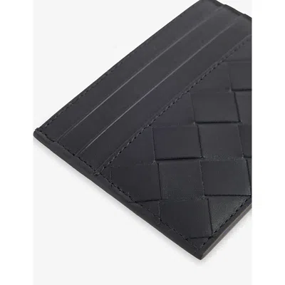Bottega Veneta Mens Black-silver Intrecciato Leather Card Holder In Multi