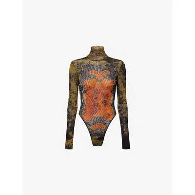 Jean Paul Gaultier Printed High Neck Long Sleeve Jumpsuit In Multi