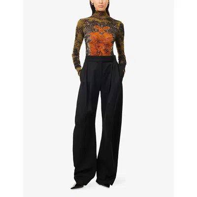Jean Paul Gaultier Printed High Neck Long Sleeve Jumpsuit In Multi