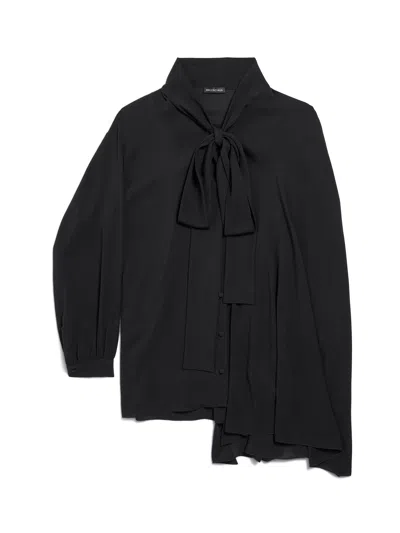 Balenciaga Black Georgette Scarf Blouse In Black
