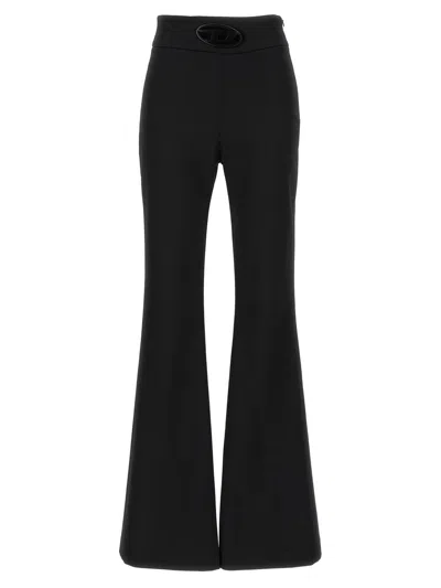 Diesel 'p-erseus' Black Flared Pants With Oval D Logo Plaque On The Front In Wool Blend Woman