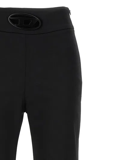 Diesel 'p-erseus' Black Flared Pants With Oval D Logo Plaque On The Front In Wool Blend Woman