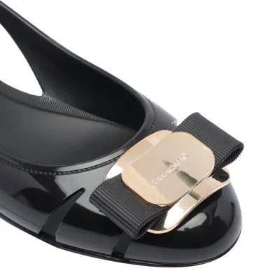 Ferragamo Nara Jelly Cutout Bow Ballerina Flats In Black
