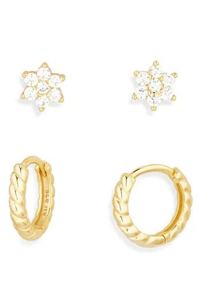 Argento Vivo Set Of 2 Cz Stud & Huggie Hoop Earrings In Gold