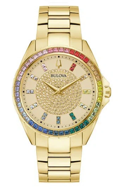 Bulova Classic Crystal Mens Crystal Accent Gold Tone Stainless Steel Bracelet Watch 97a179 In Gold