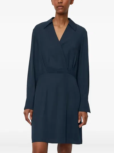 Marc O'polo Wrap-front Long-sleeves Mini Dress In Blue