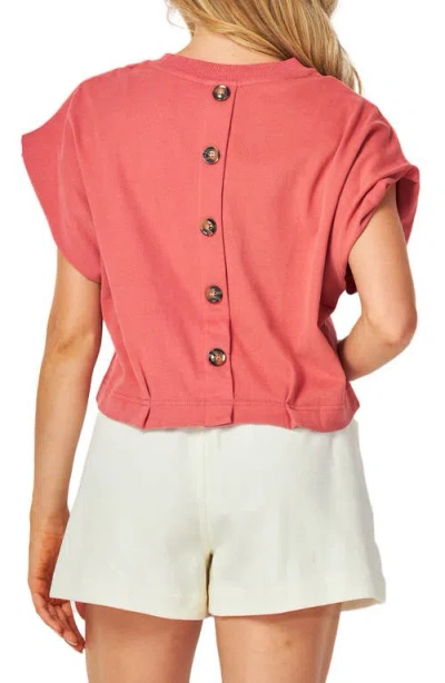 Bluegrey Button Back Cuffed Short Sleeve Top In Pink