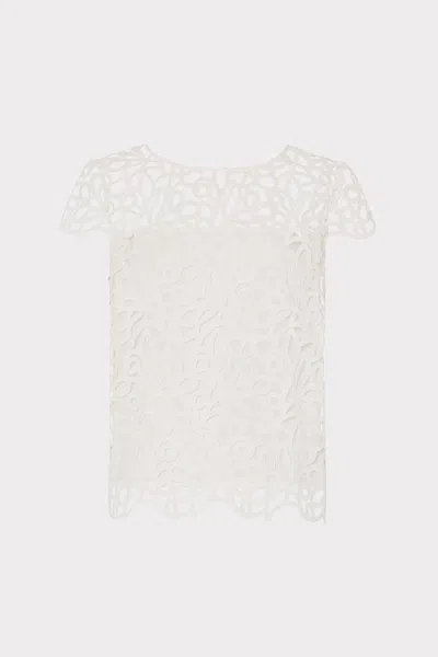 Milly Baby Curled Lace Short Sleeve Top In White
