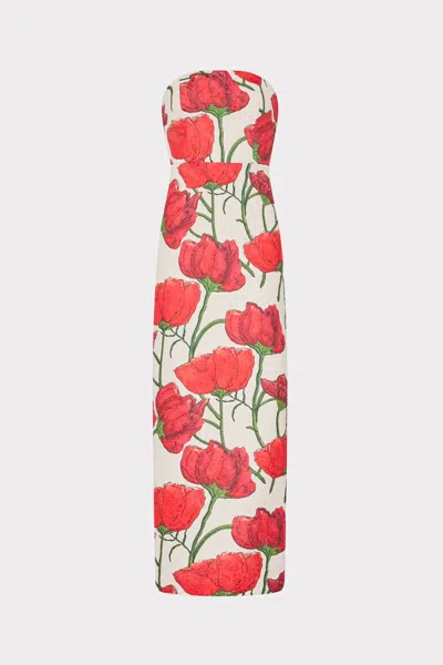 Milly Orion Red Peony Jacquard Strapless Dress In Multi