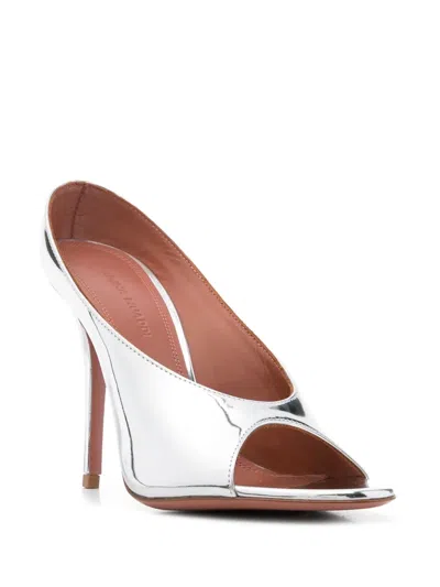 Amina Muaddi Silver Leather Anok 105 Mules In Burgundy