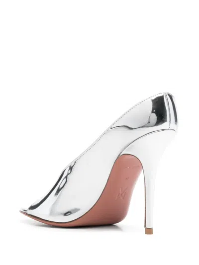 Amina Muaddi Silver Leather Anok 105 Mules In Burgundy