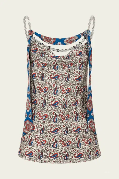 Rabanne Paisley-print Satin Top In Bandana Cream In Blue