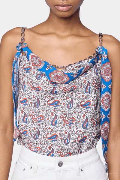 Rabanne Paisley-print Satin Top In Bandana Cream In Blue
