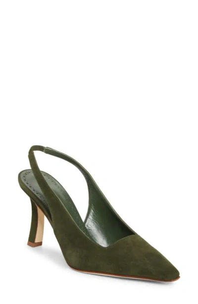 Manolo Blahnik Moirasli Pointed Toe Slingback Pump In Green
