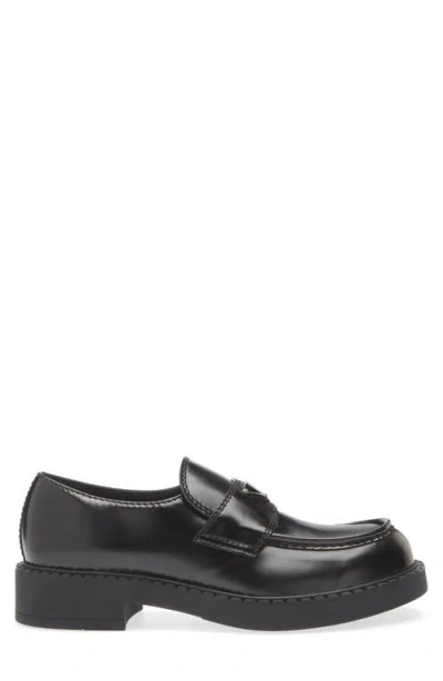 Prada Loafers Brushed Leather Elastic Gusset In Black