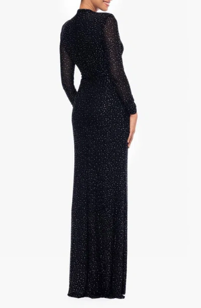 Betsy & Adam Rhinestone Long Sleeve Stretch Gown In Blue