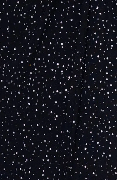 Betsy & Adam Rhinestone Long Sleeve Stretch Gown In Blue