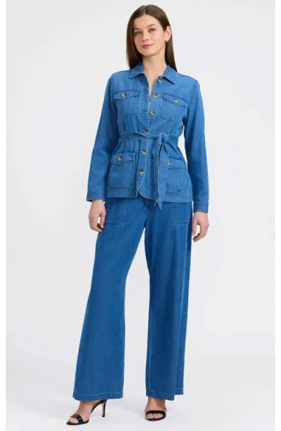 Foxcroft Stella Belted Denim Utility Jacket In Blue