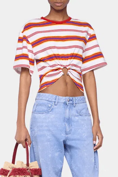 Rabanne Embellished Striped Cotton-blend Jersey T-shirt In Multi