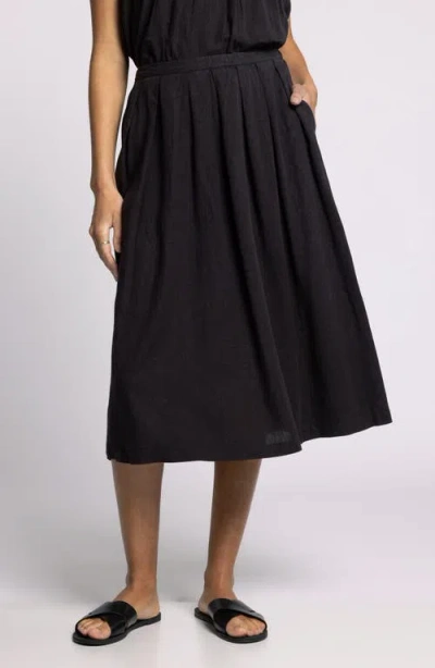 Thread & Supply Lydia Pleated Linen Blend Midi Skirt In Black